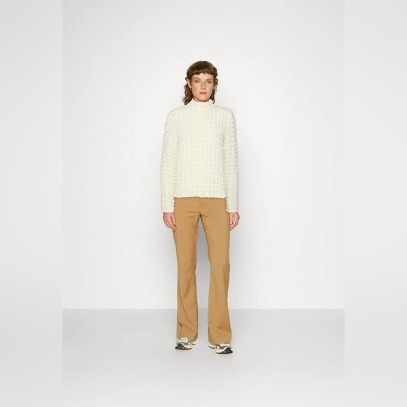 Selected Femme waffle high neck top in cream - Picture 6 of 8